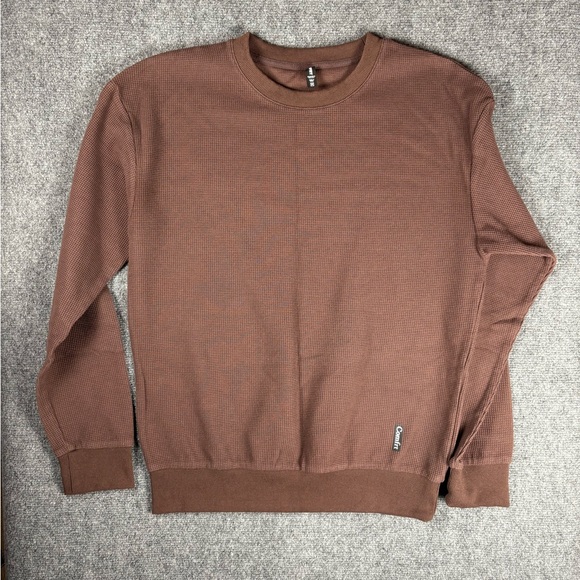 Comfrt Waffle Knit Crewneck Sweatshirt Brown Size M - Picture 2 of 6